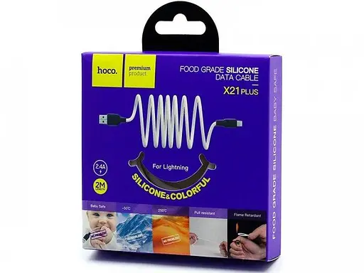 Кабель Hoco X21 Plus Silicone charging cable Lightning 2 м Черный Белый - фото 2