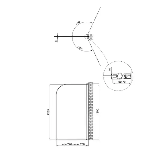 Шторка для ванны Qtap Standard BLM407513APR стекло Pear 6 мм, 75x130 см, правая, Правая, матовый, Черный матовый - фото 2