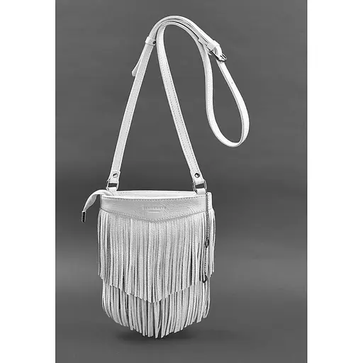 Шкіряна жіноча сумка з бахромою міні-кроссбоді Fleco біла - фото 1