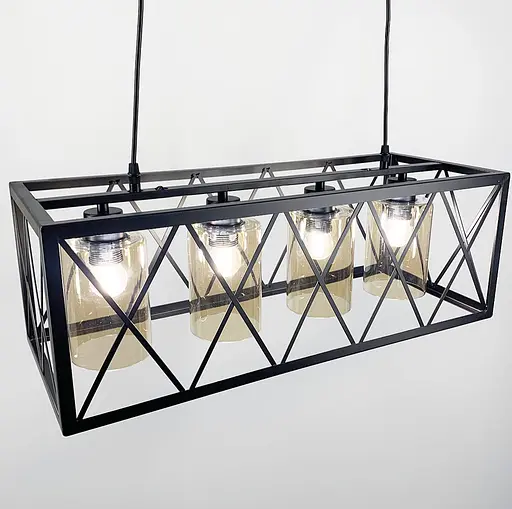 Підвісна люстра в металевому корпусі з плафонами Line.F Колір плафона Янтарний - фото 3