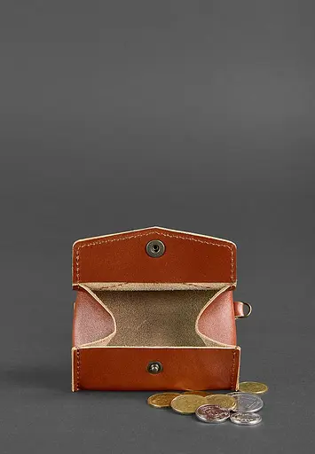 Кожаная монетница с клапаном 1.0 светло-коричневая. - фото 3