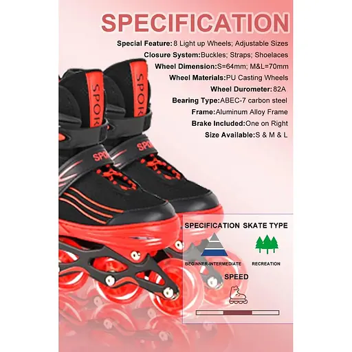 Регульовані інлайн-ковзани MGYZM для дітей, дорослих, дівчаток та хлопчиків розмір М - фото 6
