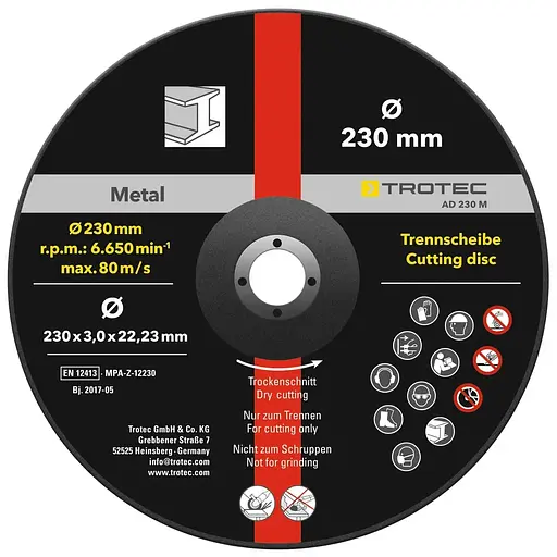 Круг відрізний по металу Trotec 230 х 22.23 х 3.2 мм 5 шт. (DAS302832)