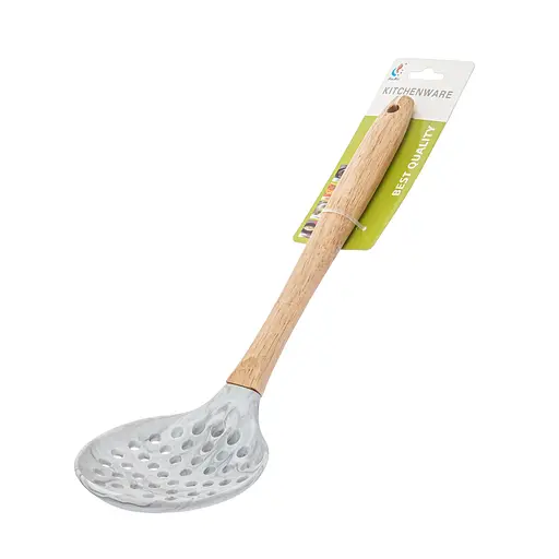 Шумівка силіконова під мармур з дерев'яною ручкою 33.5 см, Kitchen Master Бежевий 86312 - фото 2