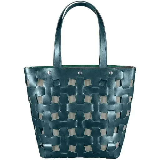 Шкіряна плетена жіноча сумка Пазл L зелена Krast - фото 1