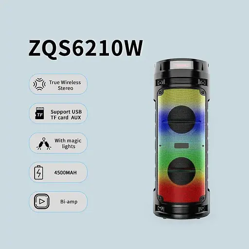 Портативная акустическая система Winso ZQS6210W-6.5"x2 с RGB 30W с караоке микрофоном и пультом - фото 3