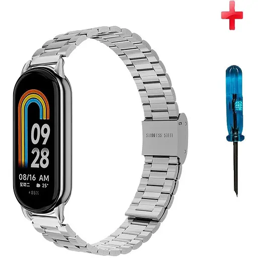 Ремешок для фитнес-браслета Tamister для Xiaomi Mi Band 8 и 9 металлический тип В с застежкой серебристый