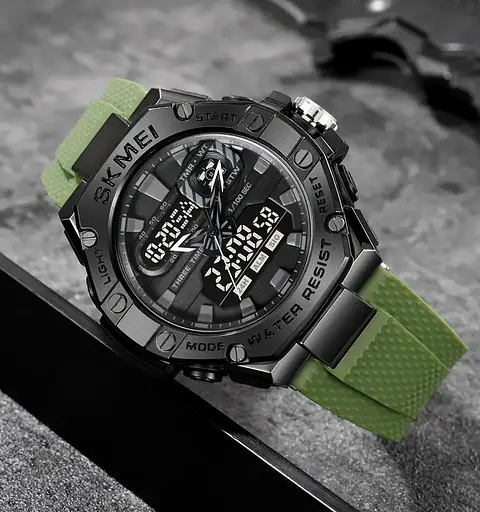 Годинник чоловічий наручний спортивний Skmei 2221 з подвійним дисплеєм і підсвічуванням (Зелений) - фото 5