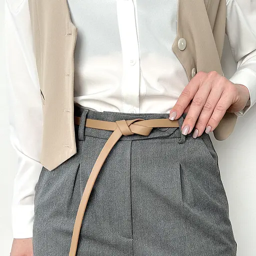 Ремінь-вузол шкіряний бежевий жіночий HC-1502 (115-120 см) - фото 2