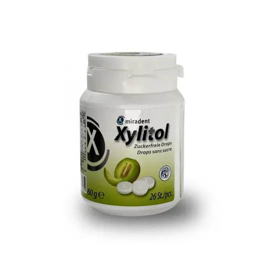 Льодяники з ксилітолом Xylitol Drops в банці, диня 26 шт Miradent - фото 1