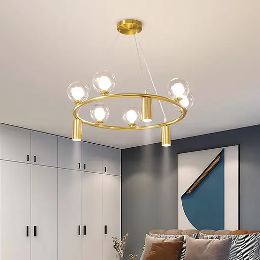 Підвісна люстра-кільце на 6 плафонів та 3 споти d 60 | Арт. SG 46-750 GD | Line F - фото 1