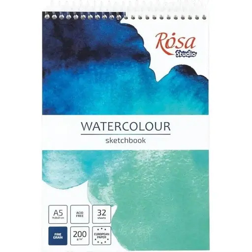 Скетчбук для акварели Rosa Studio на спирали Бирюза А5 200г/м2 32л белая бумага - фото 1