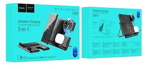 Зарядний пристрій бездротовий — підставка 3-в-1 для телефона годинника навушників — Hoco CQ2 чорний - фото 6
