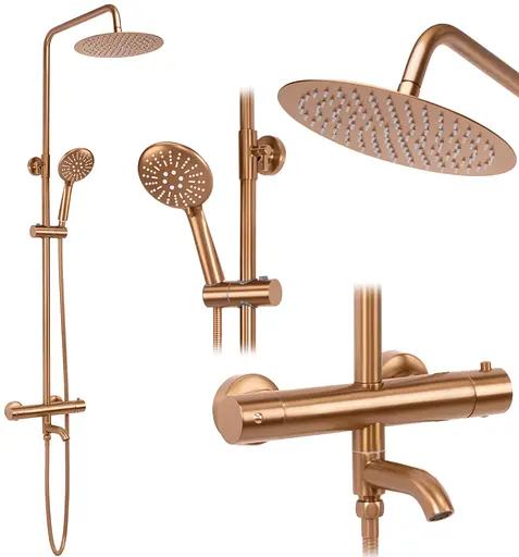 Душова система Rea Lungo brushed copper з термостатом та виливом REA-P8807, Теплий захід сонця - фото 3