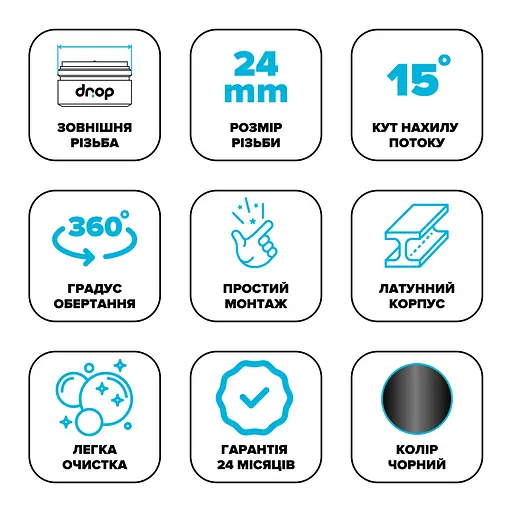 Поворотний адаптер 360° Drop CL360-BL для змішувача - Кут нахилу 15°, зовнішня М 24мм - фото 6