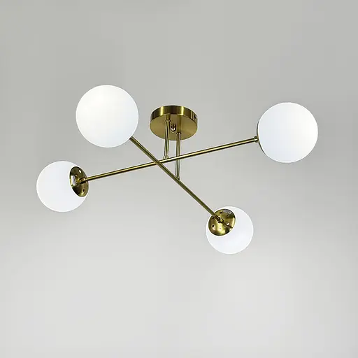 Люстра у латунному корпусі із 4-ма білими плафонами Ø 73 см | Арт. S 7072/4 TBS+WT | Line F - фото 2