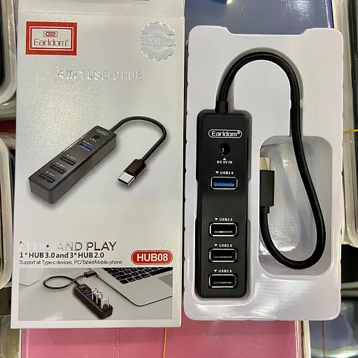 Хаб разветвитель Earldom Type-C на 4 Usb порты ET-Hub08 Usb 4 in 1 Hub - фото 4
