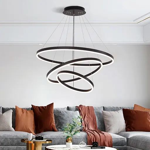 Cучасна люстра на три кільця у чорному каркасі Line.F Діаметр 60+40+20 см - фото 8