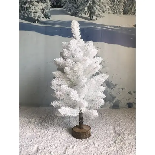 Ялинка штучна Hvoya Elegant настільна 65 см на пеньочку біла зі снігом - фото 3