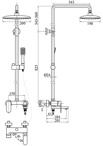 Душова система Topaz Barts-TB 07102-H36-S, Хром - фото 5