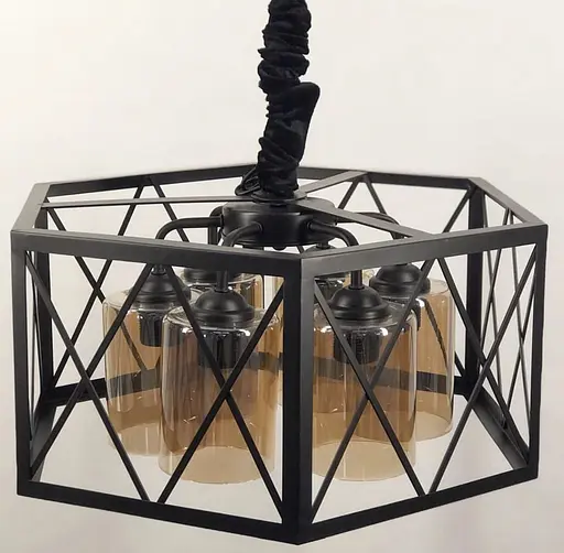 Люстра Loft на 6 ламп в чорному корпусі Line.F Колір плафона Янтарний - фото 1