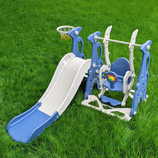 Дитяча гірка-гойдалка BAMBI WM19083A-4 з баскетбольним кільцем, ш148-г180-в110см, синя - фото 8