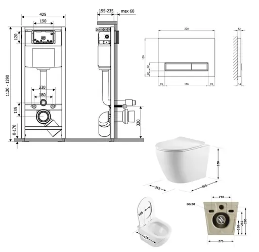 Набір Q-tap Nest 4 в 1 підвісний унітаз Robin Ultra Quiet 520x365x365 + комплект інсталяції QT13332381AW47505 - фото 8