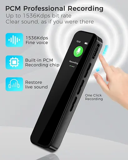 Цифровий диктофон на 64 ГБ запис HD 1536 Кбіт/с, подвійний мікрофон, повторний запис A-B - фото 2