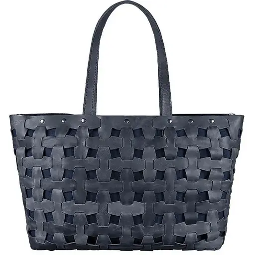 Шкіряна плетена жіноча сумка Пазл Xl синя Crazy Horse - фото 1