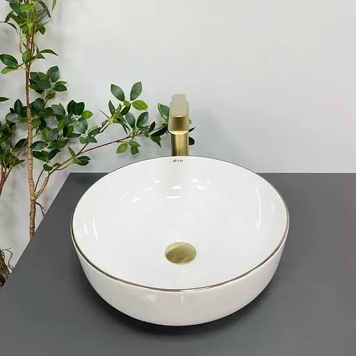 Умивальник VBI Bari S white gold Edge накладний VBI-011605, Золотий - фото 3