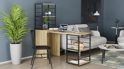 Стол-тумба трансформер Смарт 3/1 с этажеркой Ferrum-decor 1430x1450x500 Черный металл ДСП Дуб Сонома 16 мм (FRD-105112) - фото 6