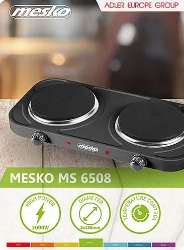 Электроплита двухкамфорная 2000Вт Mesko MS 6509 - фото 8