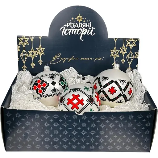 Набір ялинкових прикрас Різдвяні історії Код нації: Вінниччина 3 кулі скло (4820001179958)