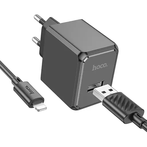 Мережевий зарядний пристрій з кабелем Hoco CS11A Ocean single port charger set(iP) чорний - фото 1