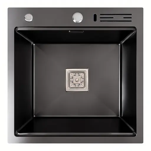 Кухонная мойка 50x50 PVD черная Platinum Handmade с подставкой для ножей, Черный - фото 1