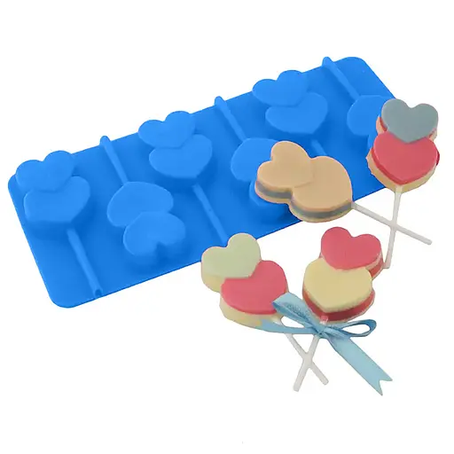 Силиконовая форма для леденцов и конфет на палочке "Сердечки", Kitchen Master Голубой 87406 - фото 3