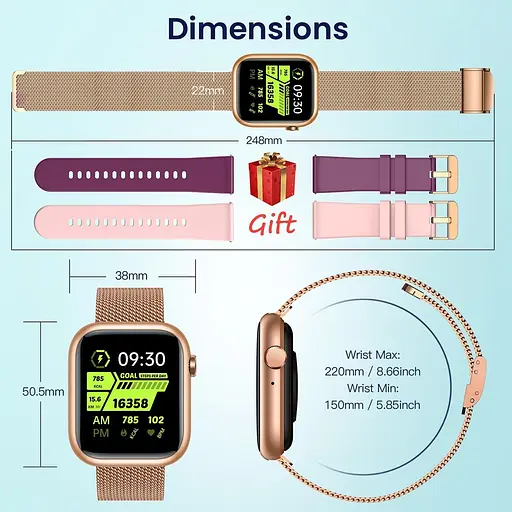 Женские умные часы для телефонов Android iOS: Золотые умные часы для женщин, 1,83-дюймовый трекер - фото 6