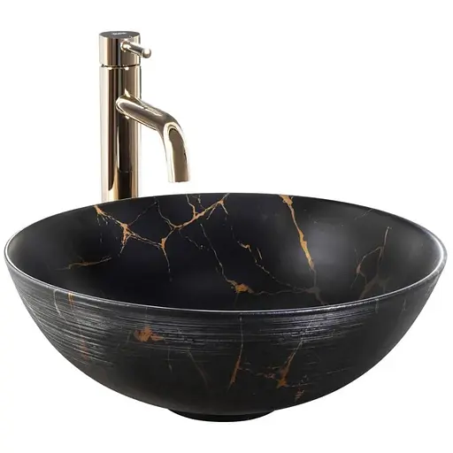 Умивальник Rea Stella black marble brushed накладний REA-U9086, Чорний матовий - фото 1