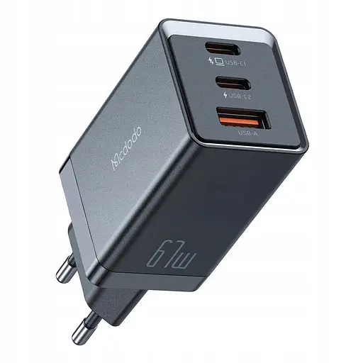 Мережевий зарядний пристрій McDodo 67W 2C+1A GAN 5 Mini Pro Fast Charger (EU) CH-1541 Чорний - фото 1