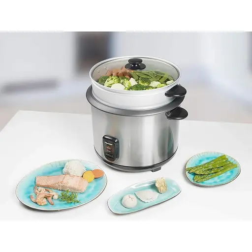 Большая рисоварка Bestron с корзиной для пароварки и функцией поддержания тепла, 2.8 л, 1000 Вт, нержавеющая сталь, серебро - фото 4