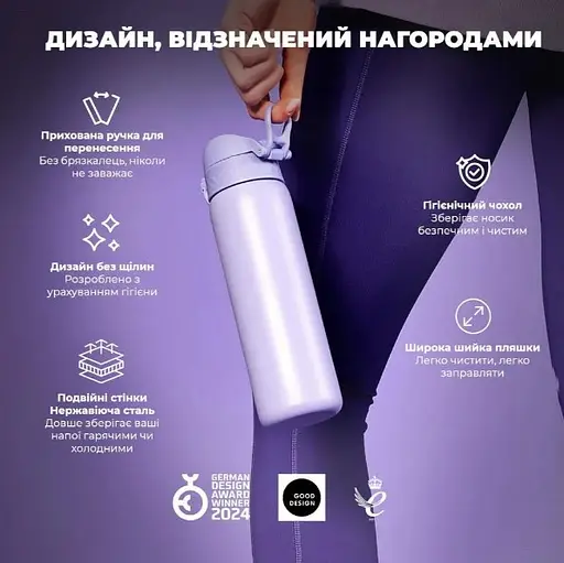 Пляшка для води ION8 металева вакуумна 500 мл Vacuum Insulated Light Purple (I8TS500PERI) - фото 7