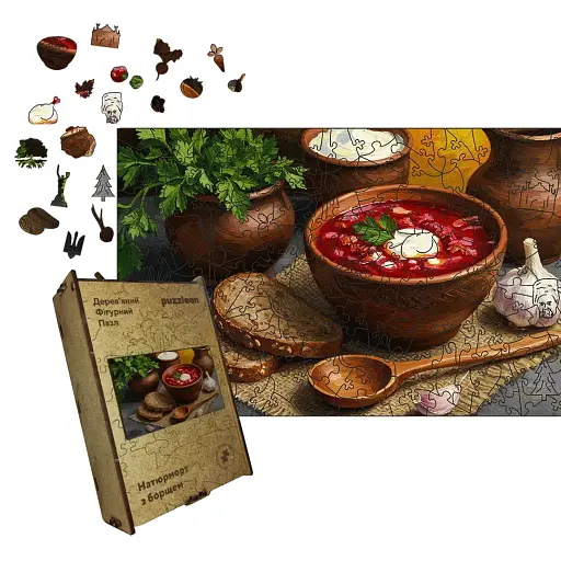 Дерев'яний фігурний пазл Ароматний Борщ, А1, Дерев'яна коробка 500+ елементів - фото 1