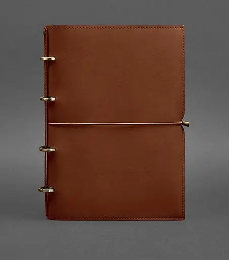 Шкіряний блокнот А4 на кільцях (Софт-бук) 9.0 в м'якій обкладинці світло-коричневий Краст - фото 1