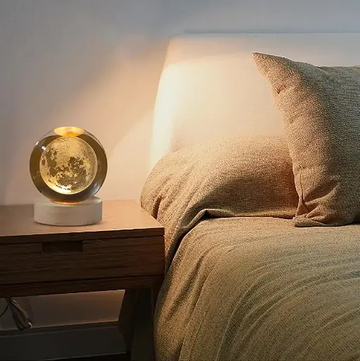 Декоративный 3D ночник Хрустальный шар + дерево LED светильник Луна Теплый свет 5В - фото 6