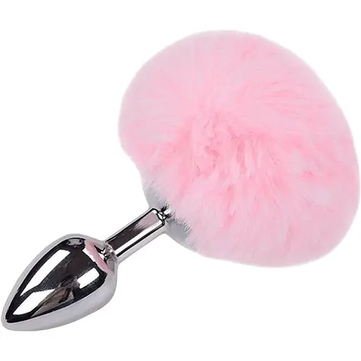 Металева анальна пробка Кролячий хвостик Alive Fluffy Plug S Рожевий