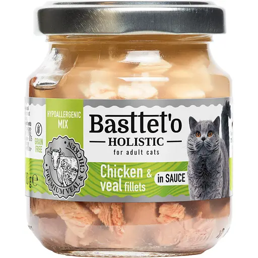 Вологий корм для котів Basttet`o Holistic мікс курка з яловичиною в соусі 130 г скло - фото 1
