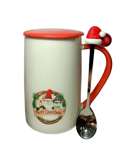 Кружка новогодняя Olens 8030-293-1 Рождественское утешение с крышкой и ложкой керамика 430мл Белая - фото 2