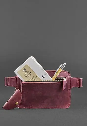 Шкіряна поясна сумка Dropbag Mini Crazy Horse бордова - фото 5