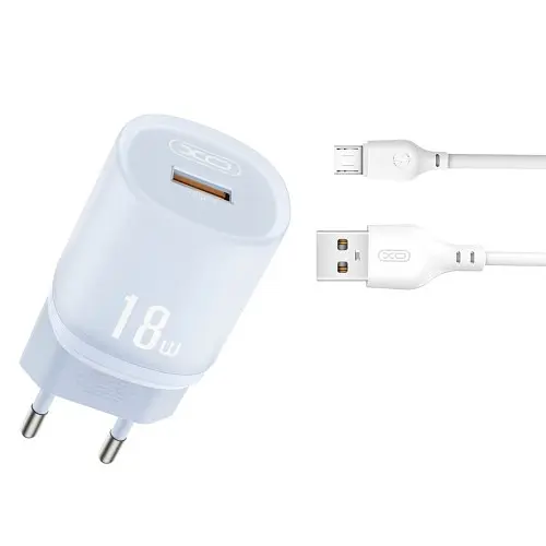 Мережевий зарядний пристрій XO L157(EU) QC3.0 18W Charging Charger with Micro cable (NB103) синій - фото 3
