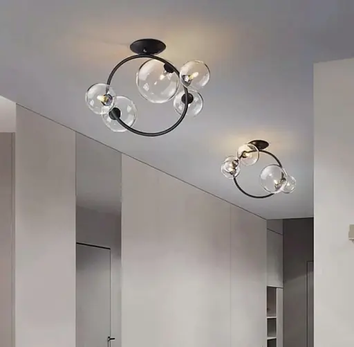 Люстра у формі кільця в чорному корпусі з плафонами Bubble Line.F H 069/5 BK - фото 2